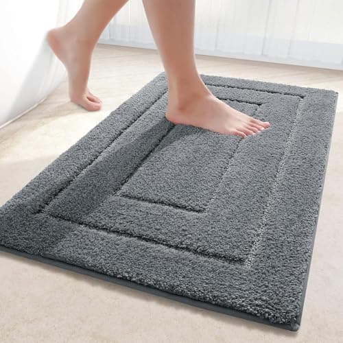 Image of smiry Microfibre Bath Mat, Extra Soft Absorbent Bathroom Mat, Non-Slip Fluffy Rugs for Shower Floor, Machine-Washable Bath Rug Foot Mat, 40 x 60 cm, Dark Grey