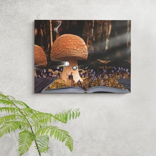 Image of JIUJIUJIU Posters and Prints Magic Mushroom House Wall Art Canvas Posters Artwork Decorative Paintings for Bedroom Living Room Decoration
