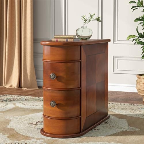 Image of Tribesigns Solid Wood Side Table, 2-Drawer Narrow End Table Slim Chair Side Table, Bedside Tables, No Assembly Required, Finished Back, Walnut