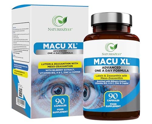Image of Macu XL - Lutein and Zeaxanthin Supplement - 3 Month Supply with Meso Zeaxanthin, Bilberry Extract, Vitamins A, B12 & Zinc, 90 Vegan Capsules - Eye Supplement for Vision Health – Eye Vitamins