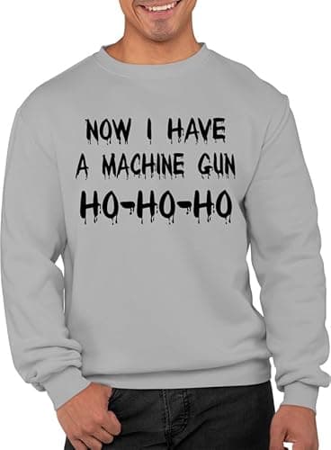 Image of Funny Now I Have A Machine Gun Ho-Ho Christmas Jumper Top Tee (Grey, Medium)