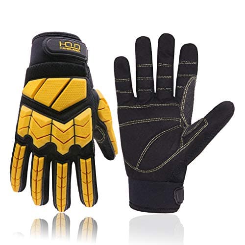 Image of HANDLANDY Anti Vibration Work Gloves, SBR Fingers & Palm Padded Work Gloves, Men Safety Impact Reducing Gloves (Large, Yellow)