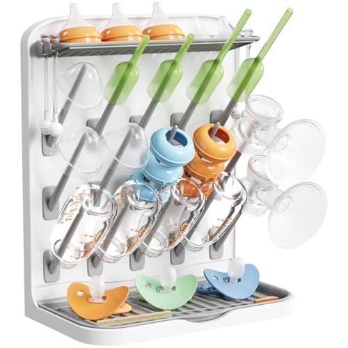 Image of Lifewit Baby Bottle Drying Rack, Standing Holder with 15 Hooks, Detachable Brackets, Space Saving Countertop Organiser for Feeding Nipples, Teats, Soothers, Sealing Discs Storage, Newborn Essentials