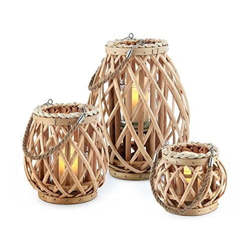 Image of LIVIVO Set of 3 Wicker Candle Lantern Holder Basket Jar Made from Hemp Rope & Willow Twigs – Perfect for Indoor Outdoor Decorative Candle Lantern for Garden Living Room Home Office (Natural)