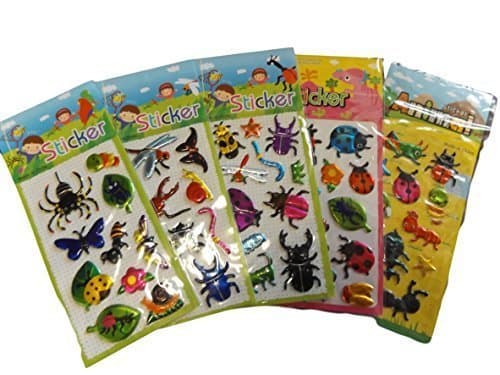 Image of Fat-catz-copy-catz 5x small sheets of insect, ladybird, bugs Stickers for kids boys, craft, scrap books, card making, gift party bags