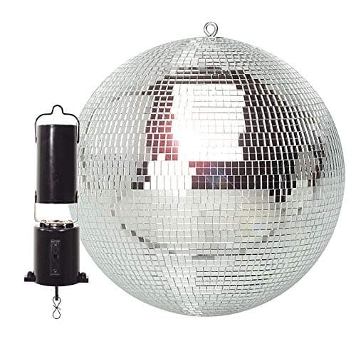 Image of FX Lab Lightweight Mirror Ball Kit 12-Inch Silver Glitter Ball with Battery Powered 7rpm Rotating Motor for Disco Party Lights, DJ Functions, Wedding and Event Dance Floor Lighting