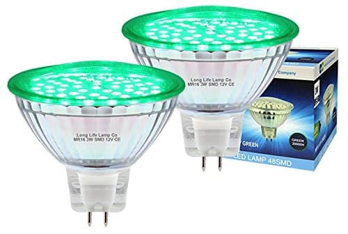 Image of Long Life Lamp Company 2 x 12v LED MR16 Green 3w Low Voltage Spot Light Bulb GU5.3