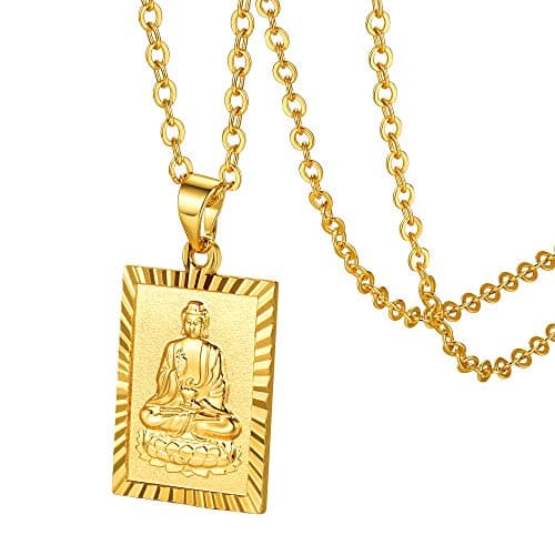 Image of GoldChic JEWELRY Sitting Buddha Necklace, Gold Tathagata Pendant Shakyamuni Buddha Tag, Buddhist Talisman Jewellery Gift for Men Women