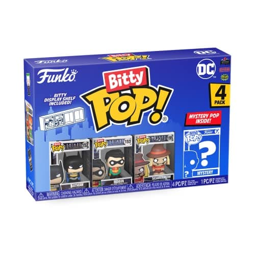 Image of Funko Bitty POP! DC - Batman, Robin, Scarecrow and A Surprise Mystery Mini Figure - 0.9 Inch (2.2 Cm) - DC Comics Collectable - Stackable Display Shelf Included - Gift Idea - Party Bags Stocking