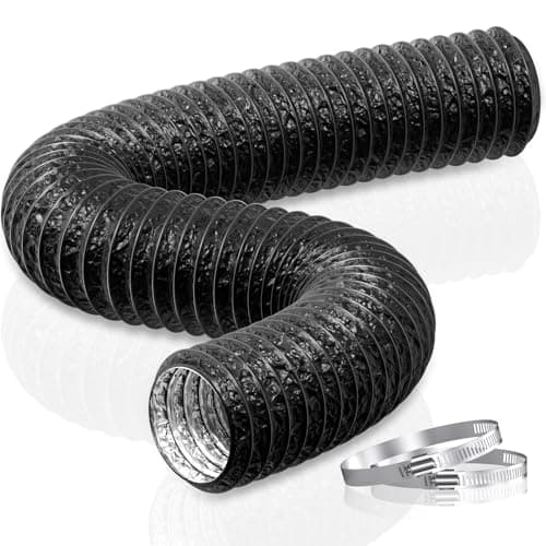 Image of HG Power 125mm Ducting Length 5m PVC Aluminium Flexible Ventilation Duct PVC Pipe Tumble Dryer Vent Hose with Clamps for Hydroponics Extractor Fan, Cooker Hood, Bathroom, Toilet, Black