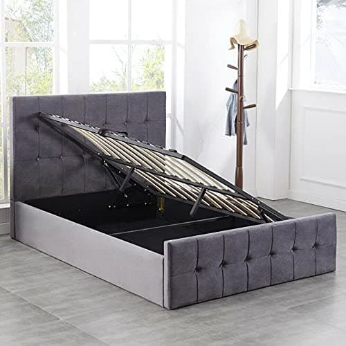 Image of KOSY KOALA Milano Grey Velvet Ottoman storage Gas Side Lift Bed bed frame Cushioned high headboard 110CM Height (3FT SINGLE BED)
