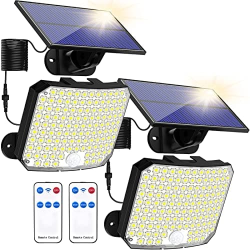 Image of Solar Lights Outdoor, Solar Security Light with Motion Sensor 118 LED Solar Powered Pir Wall Lights with 16.5Ft/5M Cable for Garden, Yard, Pathway - IP65 Waterproof, Separate Solar Panel, 2 Pack