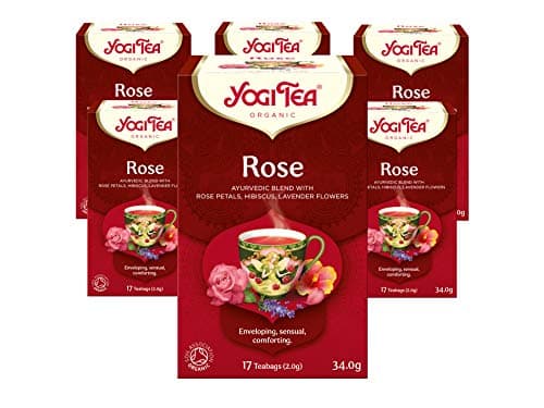Image of Yogi Tea, Rose, Organic Herbal Tea, Blend of Rose Petals, Hibiscus and Lavender Flowers, 6 Packs x 17 Tea Bags (102 Teabags Total)