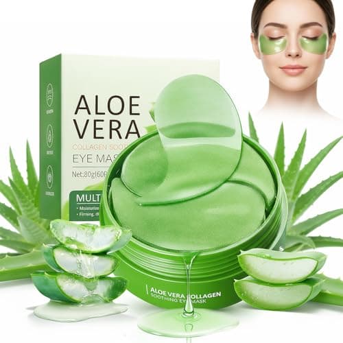 Image of 60 Pairs Aloe Vera Under Eye Patches, Collagen Gel Eye Pads for Dark Circles, Puffiness & Wrinkles, Hydrating Cooling Eye Mask for Soothing and Refreshing,Anti-Aging Skincare for Men and Wome,80g