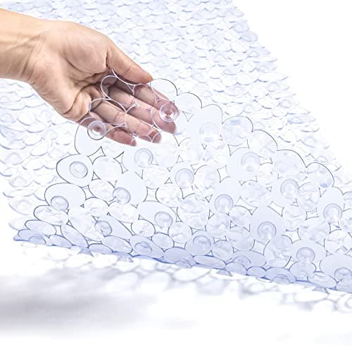 Image of Marsheepy Anti-slip Bathtub Mat Pebbles Shower Mat Extra Large Bath Mat with Suction Cups and Drain Holes for Bathroom,Machine Washable, 88 x 40 CM(Clear)