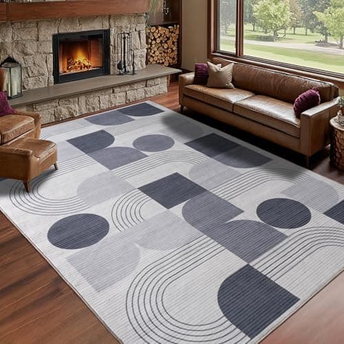 Image of Calinline Luxury Large Area Rugs for Living Room, Modern Geometric Abstract Bedroom Rugs, 120x160cm Charcoal Soft Short Pile Lounge Rug, Non Slip Washable Carpet for Dining, Hallway, Office Home Decor