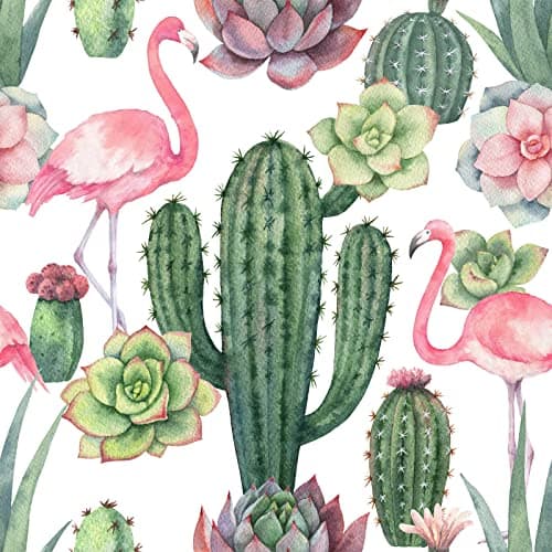 Image of VEELIKE Watercolor Cactus Flamingo Floral Wallpaper Self-adhesive Succulents Contact Paper Tropical Wall Mural Livingroom Furniture Stickers Bathroom Bedroom Botanical Wall Art Waterproof 44.5cm×300cm