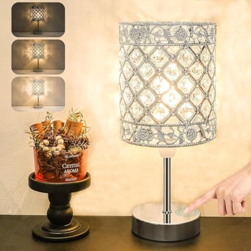 Image of Aomeya Touch Control Crystal Table Lamp 3-Way Dimmable Bedside Lamps for Bedroom Living Room E14 Base Bulb Included