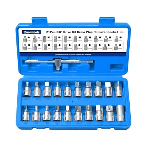 Image of Zoomtools 21pc Professional Oil Drain Plug Key Socket Set, 3/8” 5/16”Drive Oil Sump Plug Removal Tool, Clip-on Design with Storage Case, CR-V