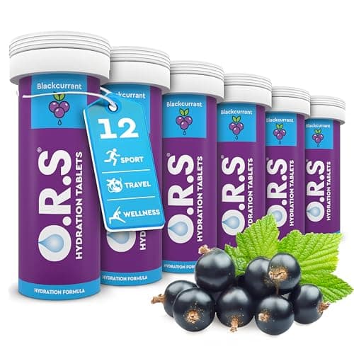Image of O.R.S Hydration Tablet with Electrolytes for Rehydration, Wellness, Travel, Sports & Recovery | Vegan, Gluten-Free & Low-Calorie Electrolyte Tablets Blackcurrant Flavour, 72 Tablets