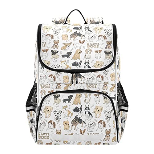 Image of Mnsruu Various Dog Pattern Kids Backpack Rucksack Bag for School Girls & Boys, Bookbag for Elementary with Reflective Strip