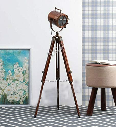Image of Nautical Replica Hub Designer Spotlight Tripod Floor Lamp Brown Tripod lamp Hollywood Studio Retro Searchlight Living Room Functional and Decorative.