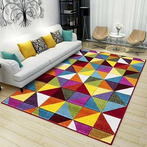 Image of Textile Home Home Décor 60x110cm Rug Geo Triangle Prism Small – Anti-Slip Washable Soft Pile Polypropylene Bedroom Entryway