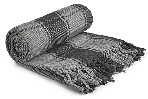 Image of Emma Barclay Frisco - Recycled Cotton Traditional Check Chair Sofa Setee Throw Over Blanket in Charcoal Grey - 50x60 (127x152cm)