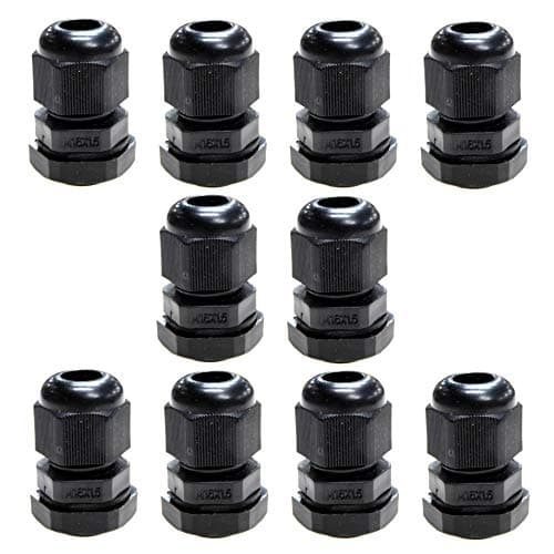 Image of 10 Pack Black M16 16mm TRS Stuffing Compression Glands for 4-8mm Cable, Waterproof IP68 with Locknut and Washer