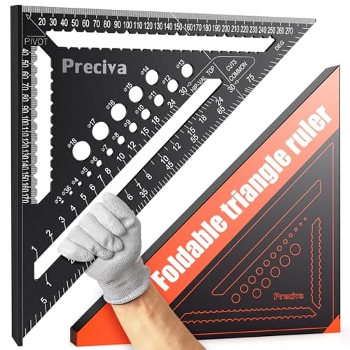 Image of Speed Square, Preciva 12inch/300mm Set Squares, Triangle Ruler with 17 Types of Drill Holes, Multifunctional Aluminum Alloy Carpenters Tools Can Draw Angles, Positioning of Drilled Hole etc