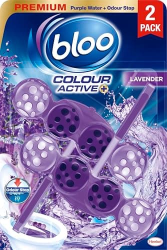 Image of Bloo Colour Active Toilet Rim Block Lavender with Anti-Limescale, Cleaning Foam, Dirt Protection and Extra Freshness - 2 x Rimblocks, purple