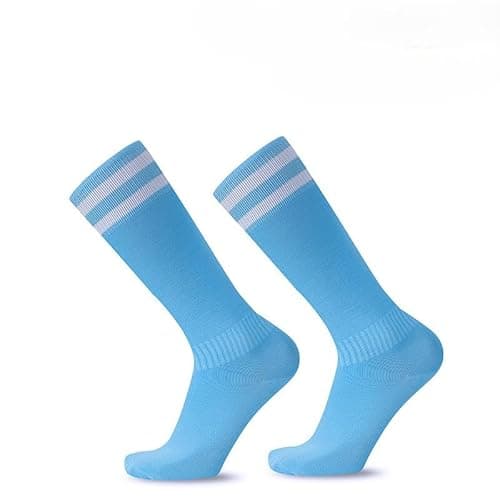 Image of Childrens Football Socks Kids - Aged 5-13 Football Breathable Soccer Sock Long Football Sports Socks for Kids Boys Girls Youth Running,Training,Rugby,Hockey (UK, Age, One Size, Regular, Sky Blue)