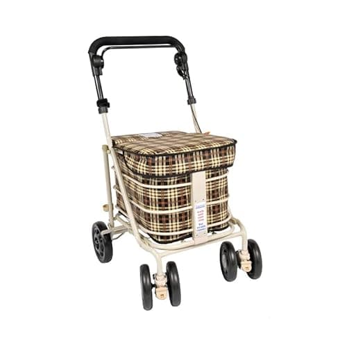 Image of Prestige Walk and Rest Walking Trolley/Shopping Trolley with Seat/Seated Mobility Trolley/Stroller/Rollator (Fully Assembled Ready to USE!) Brown Check
