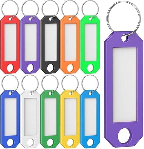 Image of Uniclife 10 Pcs Key Tags, 10 Color Key Tags with Labels, Key Labels for Keychain, Plastic Key Identifiers with Split Ring, Blank Key Ring Tags for House, Office & School, 5.8 x 2 cm