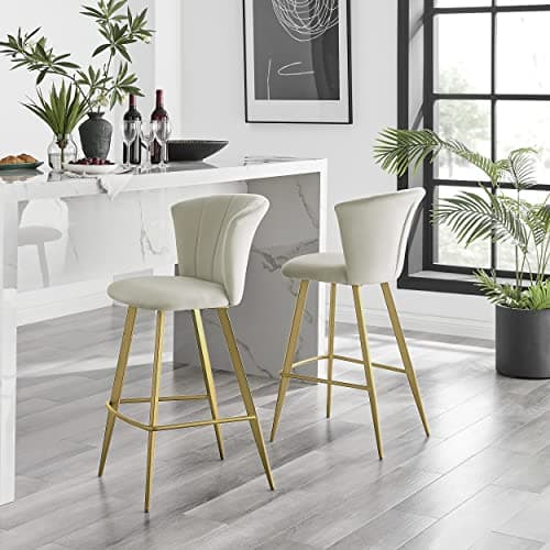 Image of Furniturebox UK Breakfast Counter Stools - Juniper Stools for Dining Room or Kitchen - Set of 2 - Premium Contemporary & Luxurious Black Velvet Stools with Gold Legs (2x Cappuccino Velvet Stools)