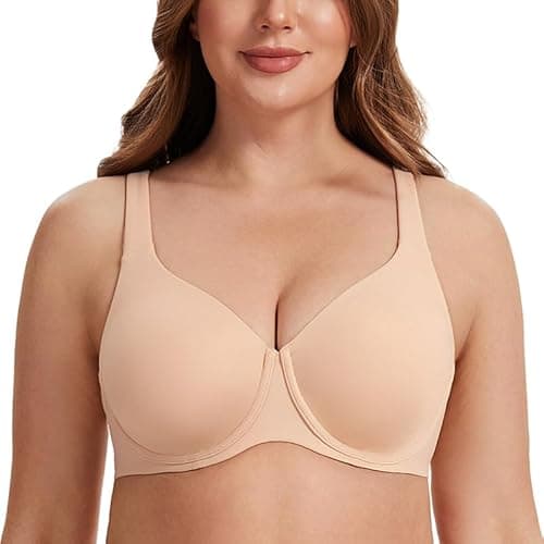 Image of MELENECA Women's Plus Size Minimizer Underwire Full Coverage Unlined Seamless Cup Bras Beige 34G