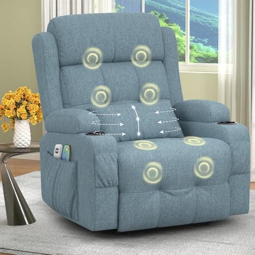 Image of SQUEBILIFE Recliner Chair For the Elderly with Massage & Heat, Extended Footrest, USB+Type C Ports, Padded Recliners Cushion Backrest, Dual Cup Holders Side Pockets Comfy Recliner Armchair Lounge Sofa