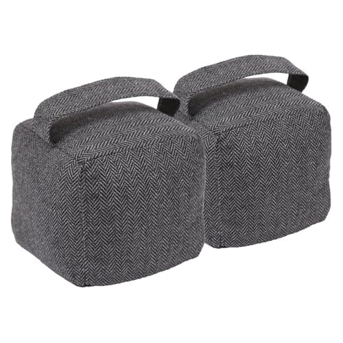 Image of Nicola Spring Fabric Door Stop - Grey - Pack of 2 - Indoor Herringbone Decorative Wedge Stopper Interior Weighted Doorstop with Handle for Home, Office