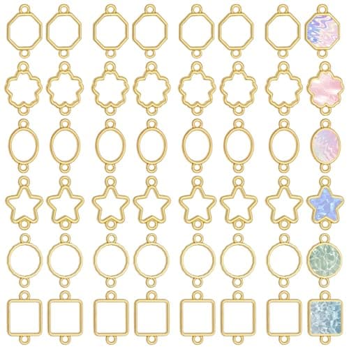 Image of CHGCRAFT 48 Pcs 6 Style Alloy Open Back Bezel Connector Charms Hollow Pendants Open Frame Charms for Resin Jewellery Making DIY Earring Pendant Keychain Necklace Kit, Golden