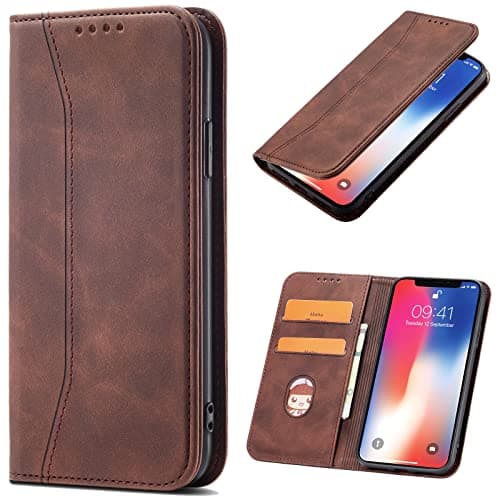 Image of OKZone Compatible with Samsung Galaxy S6 Edge Case, Magnetic Leather Mobile Phone Case for Samsung Galaxy S6 Edge, Premium Leather Flip Foldable Card Slots Shockproof Stand Function (Brown)