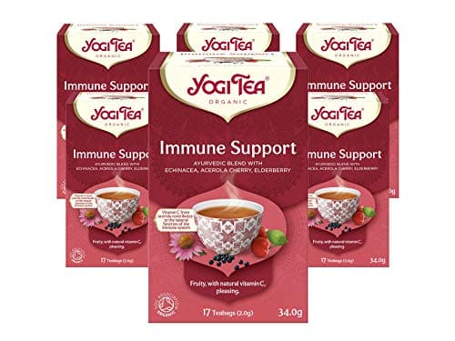 Image of Yogi Tea, Immune Support, Organic Herbal Tea, Vitamin C, Blend of Echinacea, Acerola Cherry and Elderberry, 6 Packs x 17 Tea Bags (102 Teabags Total)