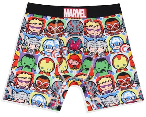 Image of Marvel Comics Men's Kawaii Superhero Character Grid Boxers Underwear Boxer Briefs, Multicolored, M