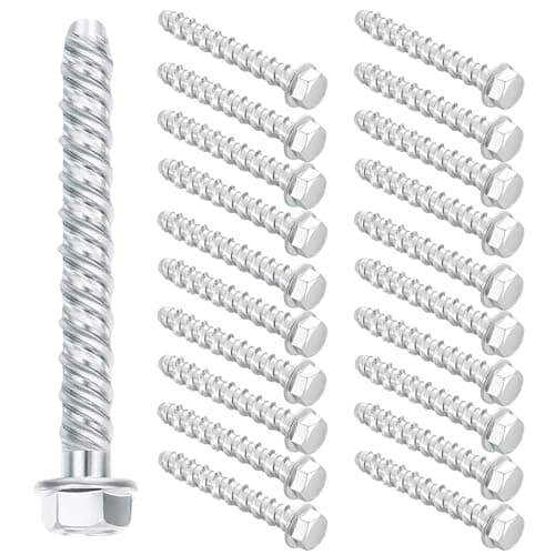 Image of DAIRYCOF 20PCS M6x50mm Flange Hex Head Concrete Screws, Self-Tapping Masonry Anchor Bolts for Brick Wall, Outdoor Use in Decking, Fencing, Wood, Stone