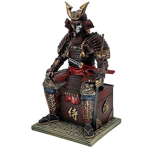 Image of LOOYAR Medieval Ancient Samurai Undead Warrior Resin Statue Ornament Figurine Craft for Home Living Room Porch Decoration Office Desk Desktop Table Arrangement Gift (Red Glod)
