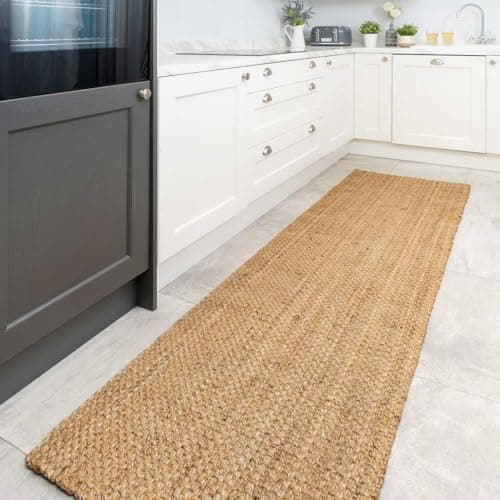 Image of Long Sustainable Sisal Non Shed Natural Straw Texture Woven Jute Rug Nautical Countryside Theme Living Room Kitchen Hallway Dining Room Runner Rug 70cm x 240cm