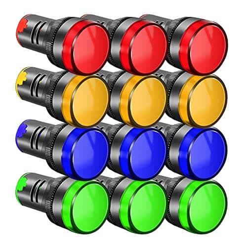 Image of Gebildet 12pc LED Power Indicator, Pilot Signal Light Panel Indicator AC/DC 12-24V, Flash Light (Red/Yellow/Blue/Green, Each Color 3pcs)
