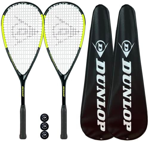 Image of Dunlop Hypermax Squash Racket Twin Set inc Protective Covers & 3 Squash Balls (Various Model Choice) (Hypermax Pro)
