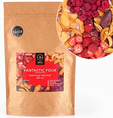 Image of BRIX Freeze Dried Fruit Mix | Dried Raspberry, Strawberry, Plum & Apricot 80g | Non-GMO, Gluten Free, Vegan & Vitamins Retained