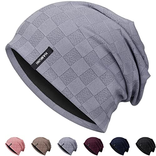 Image of HAMUNI Slouch Beanie Hat for Men Women, Thin Light Weight Jacquard Knitted Beanie Skull Cap Soft Hat Slouchy Baggy Beanie for Unisex, Flexible Classic Hip-Hop Winter Summer Hat (Light Grey)