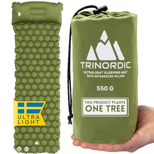 Image of TRINORDIC Ultralight Inflatable Camping Mat - With Integrated Pillow – Lightweight (0.55kg) and Compact Outdoor Sleeping Mat for Hiking and Bikepacking